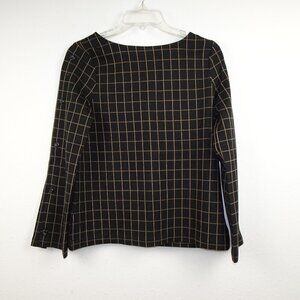 J. Jill Windowpane Top Women's Petite Size XSP Black Tan Windowpane Ponte